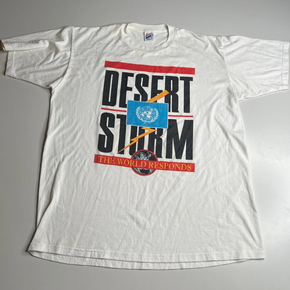 Vintage 90s Desert Storm‎ T-Shirt Jerzees Super T Made USA XL